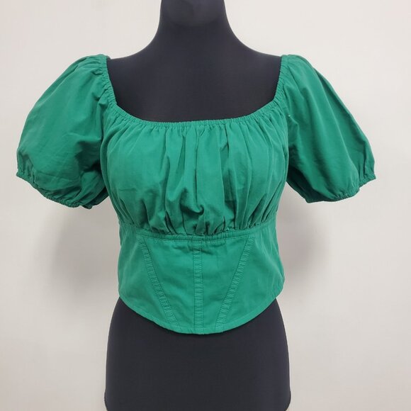 Japna Tops - Japna Womens Milkmaid Coquette Cropped Top Size M Kelly Green Peasant Festival